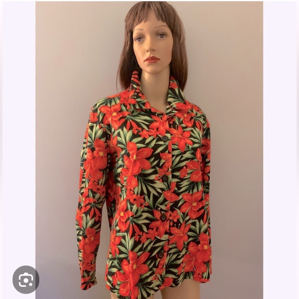 Easyspirit stretch women’s tropical floral jacket button down jean fit cotton